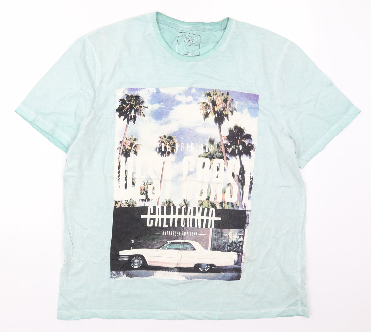 F&F Mens Green  Cotton  T-Shirt Size L Crew Neck  - West Coast California
