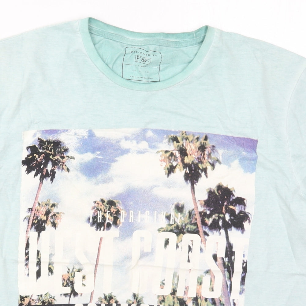 F&F Mens Green  Cotton  T-Shirt Size L Crew Neck  - West Coast California