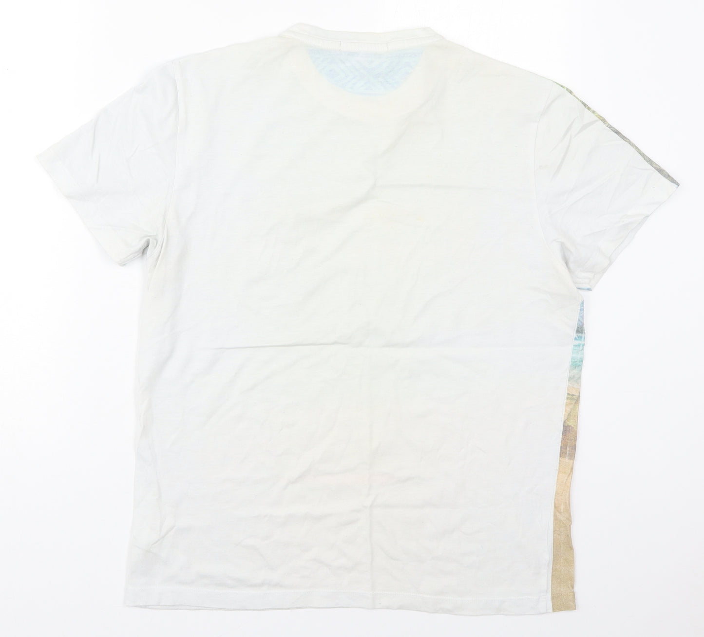 George Mens Blue Geometric Cotton  T-Shirt Size M Crew Neck  - USA California
