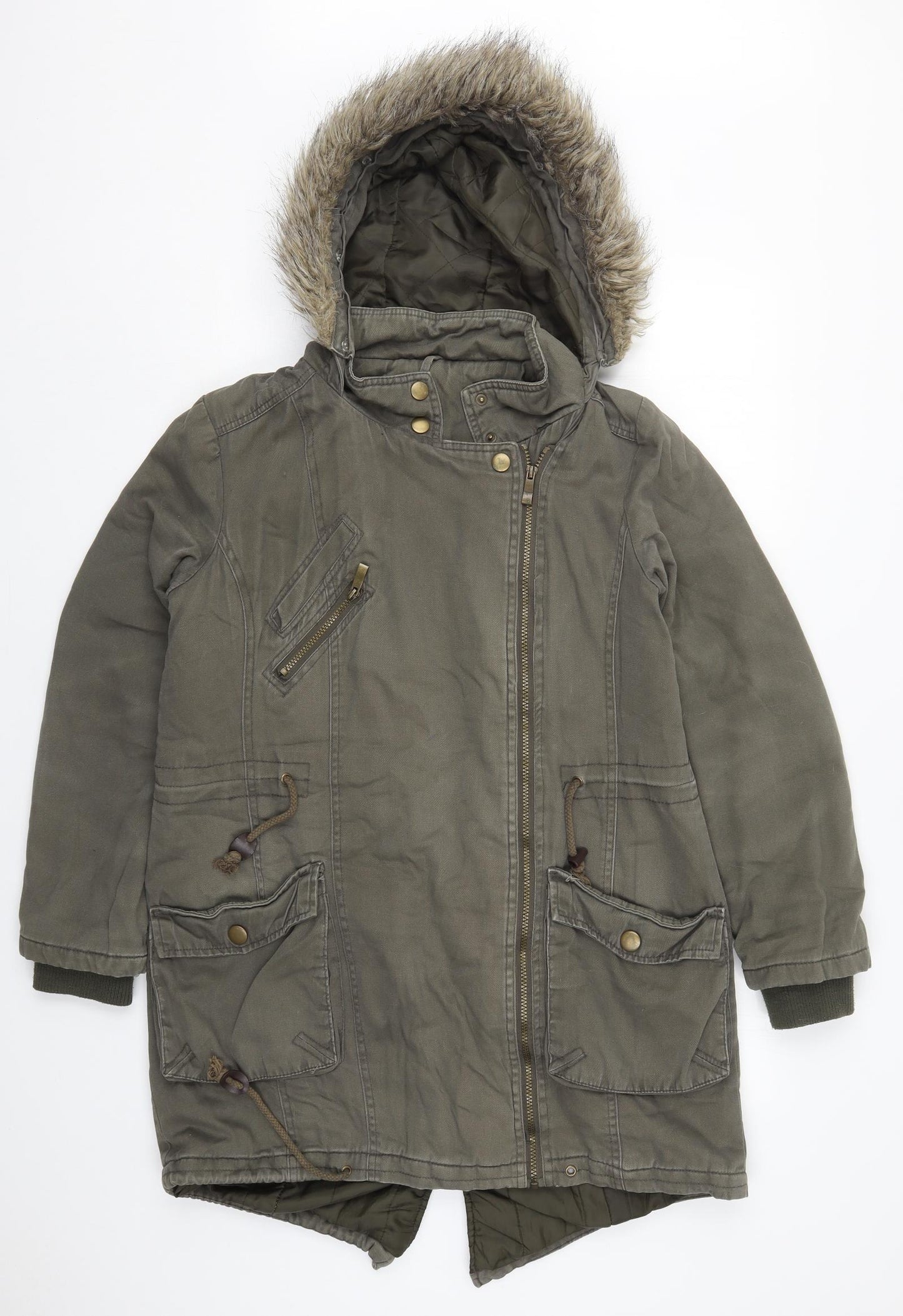 TU Womens Green   Parka Coat Size 14  Zip