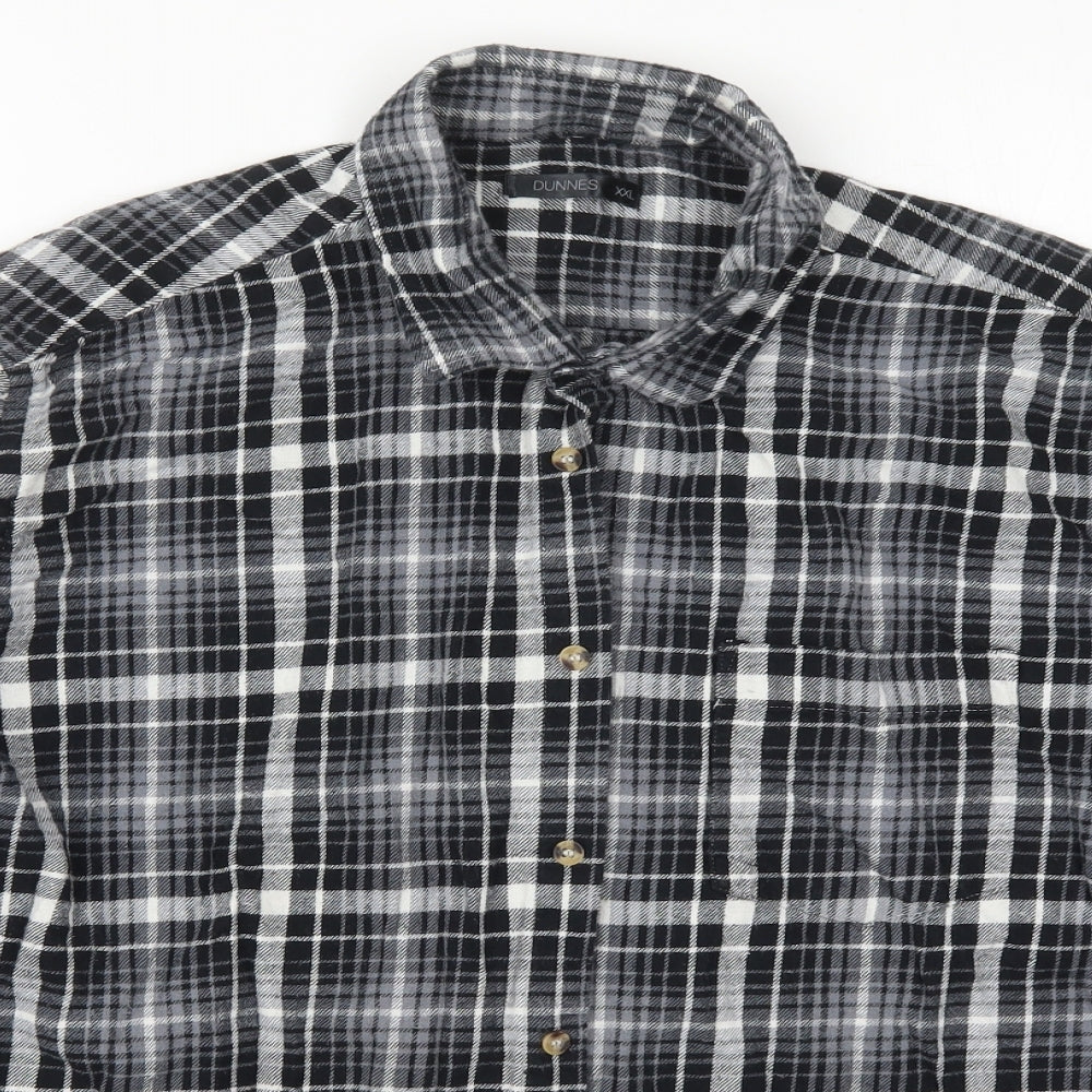 Dunnes Mens Grey Check Cotton  Button-Up Size 2XL Collared Button