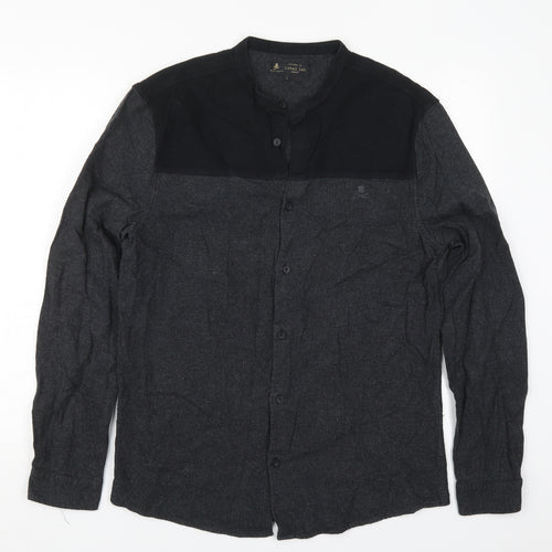Label Lab Mens Grey  Cotton  Button-Up Size L Round Neck Button