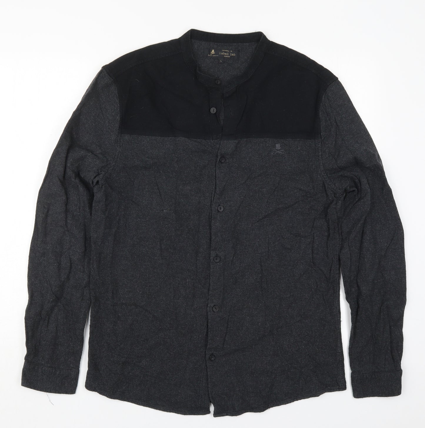 Label Lab Mens Grey  Cotton  Button-Up Size L Round Neck Button