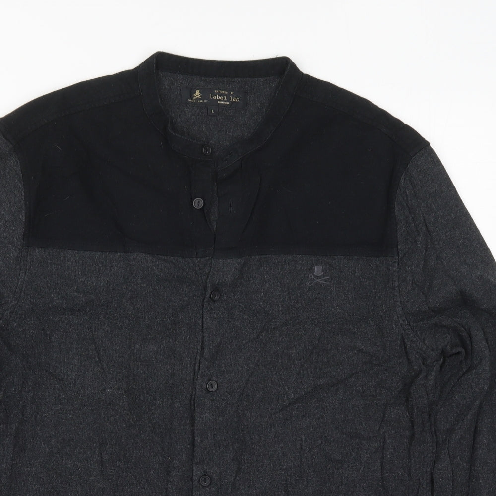 Label Lab Mens Grey  Cotton  Button-Up Size L Round Neck Button