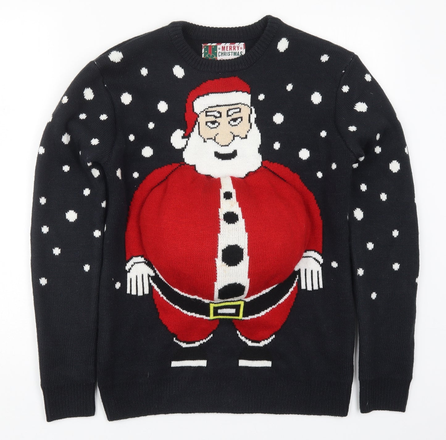 Cedar Wood State Mens Black Round Neck Polka Dot Acrylic Pullover Jumper Size S   - Santa