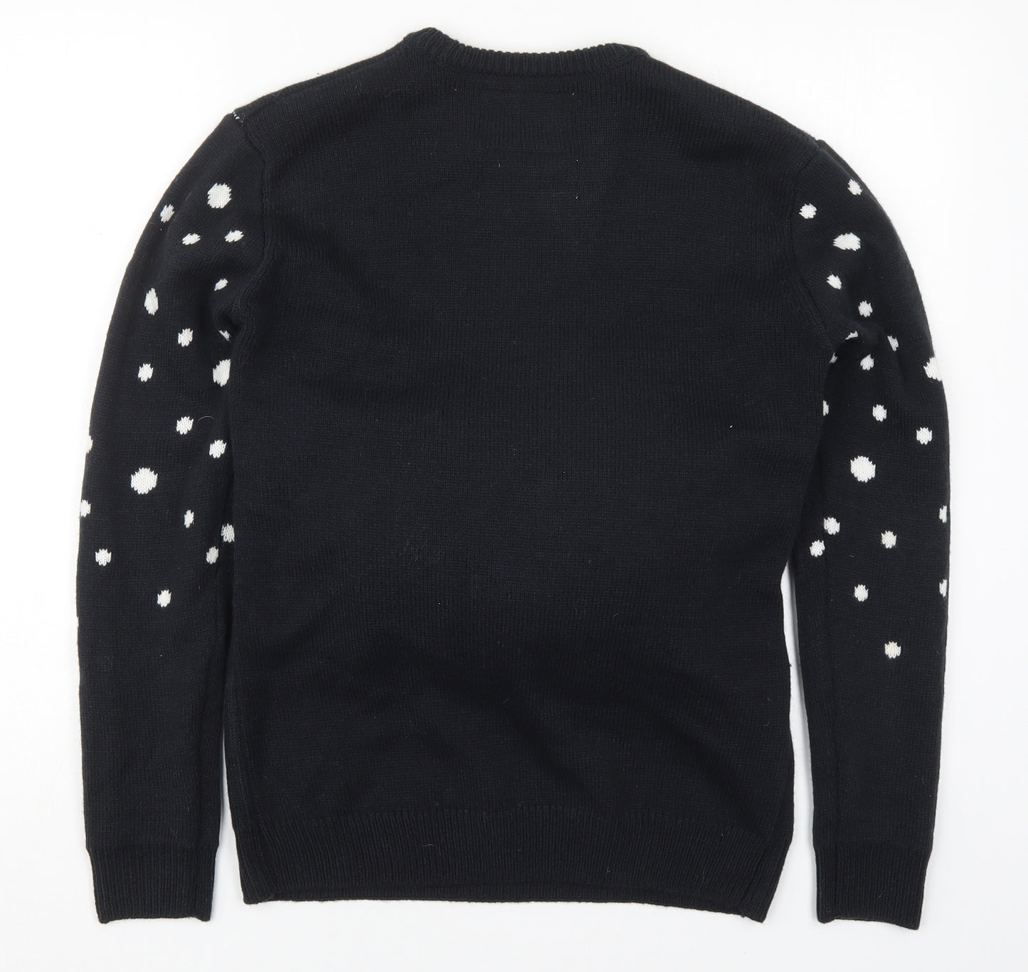 Cedar Wood State Mens Black Round Neck Polka Dot Acrylic Pullover Jumper Size S   - Santa