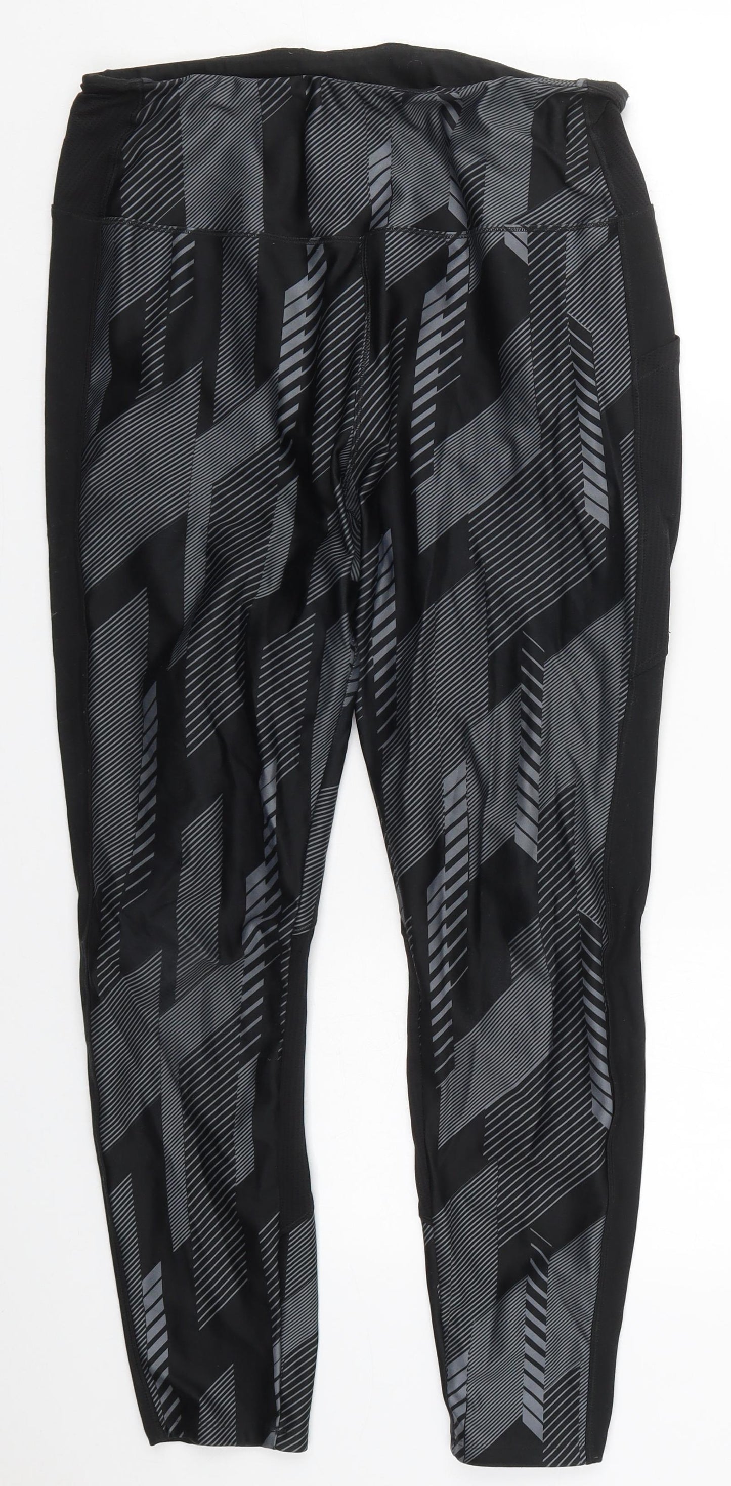 DECATHLON Womens Black Geometric Polyester Compression Leggings Size 14 L26 in Regular