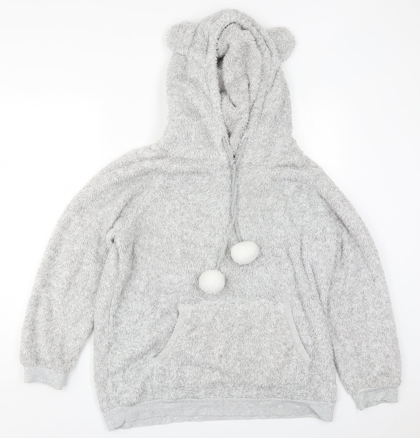 Dunnes Womens Grey Solid Polyester Top Pyjama Top Size M   - Pom Poms