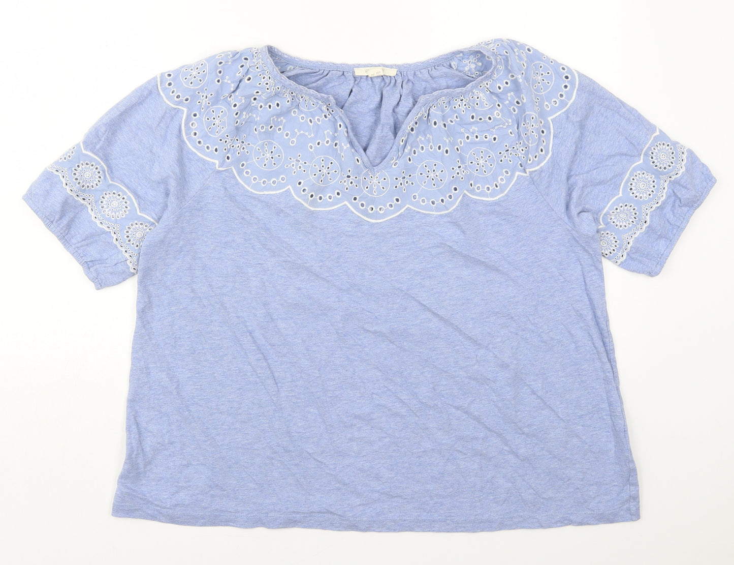 White Stuff Womens Blue  Cotton Basic T-Shirt Size 16 V-Neck