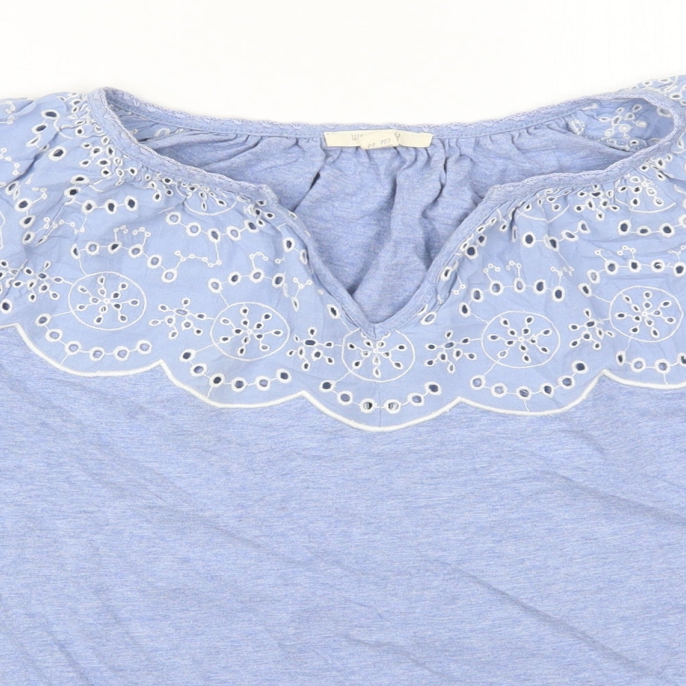 White Stuff Womens Blue  Cotton Basic T-Shirt Size 16 V-Neck