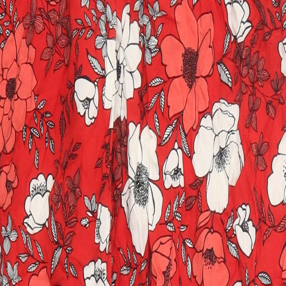Dorothy Perkins Womens Red Floral Viscose Trousers  Size 14 L25.5 in Regular Drawstring