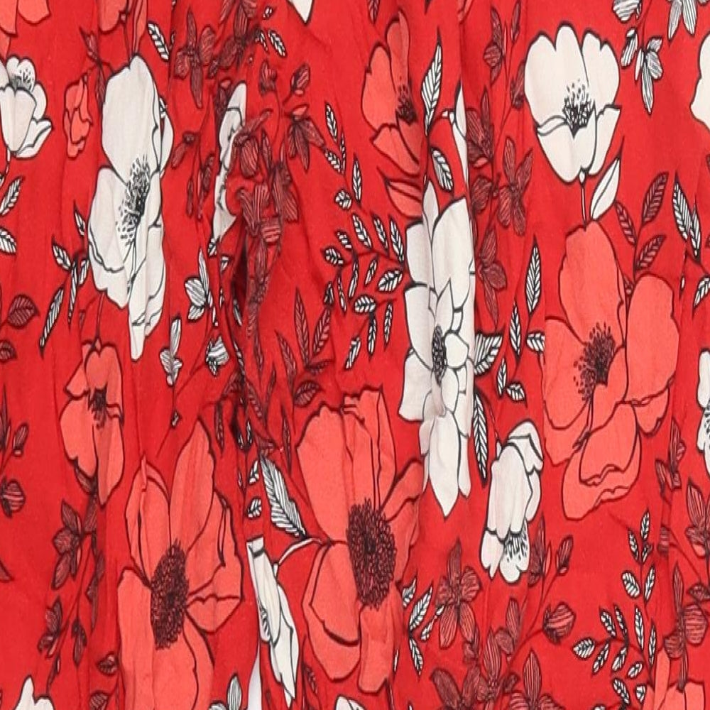 Dorothy Perkins Womens Red Floral Viscose Trousers  Size 14 L25.5 in Regular Drawstring