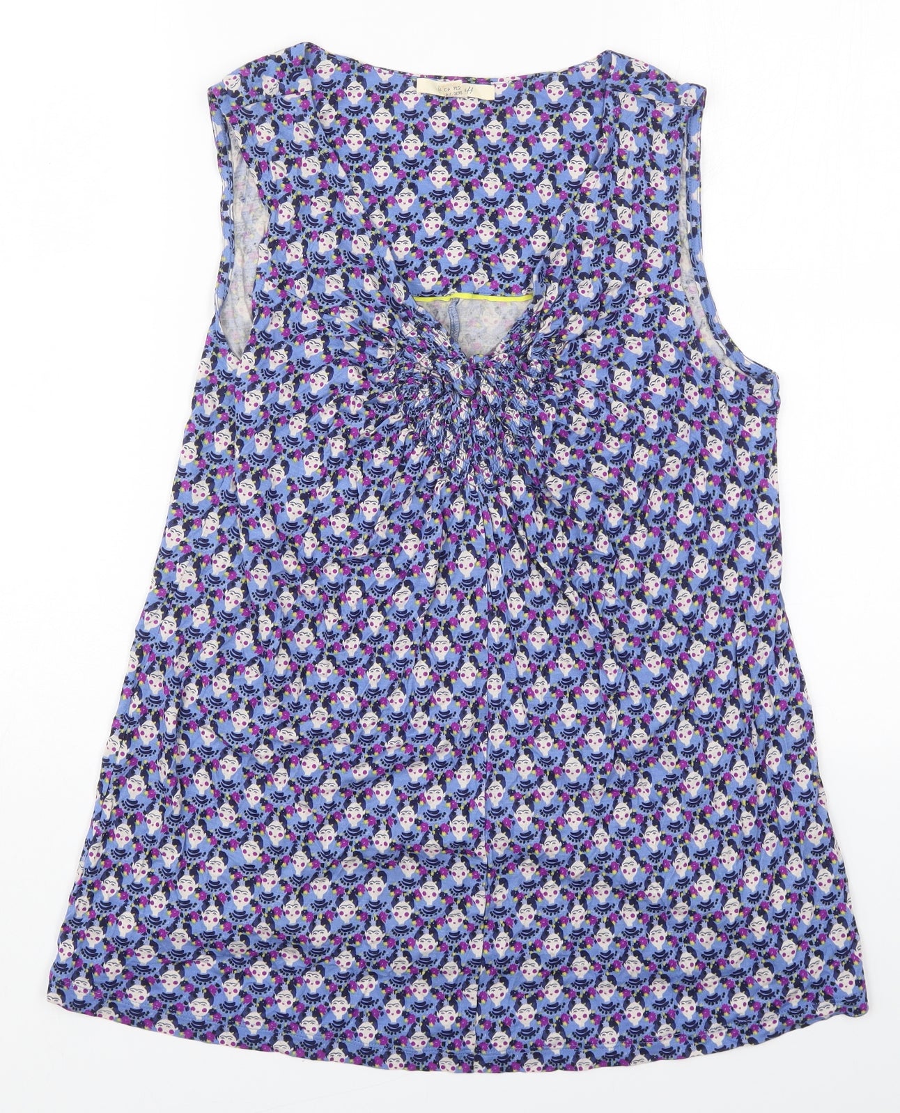 White Stuff Womens Blue Geometric Viscose Basic Tank Size 14 V-Neck - Womens Faces