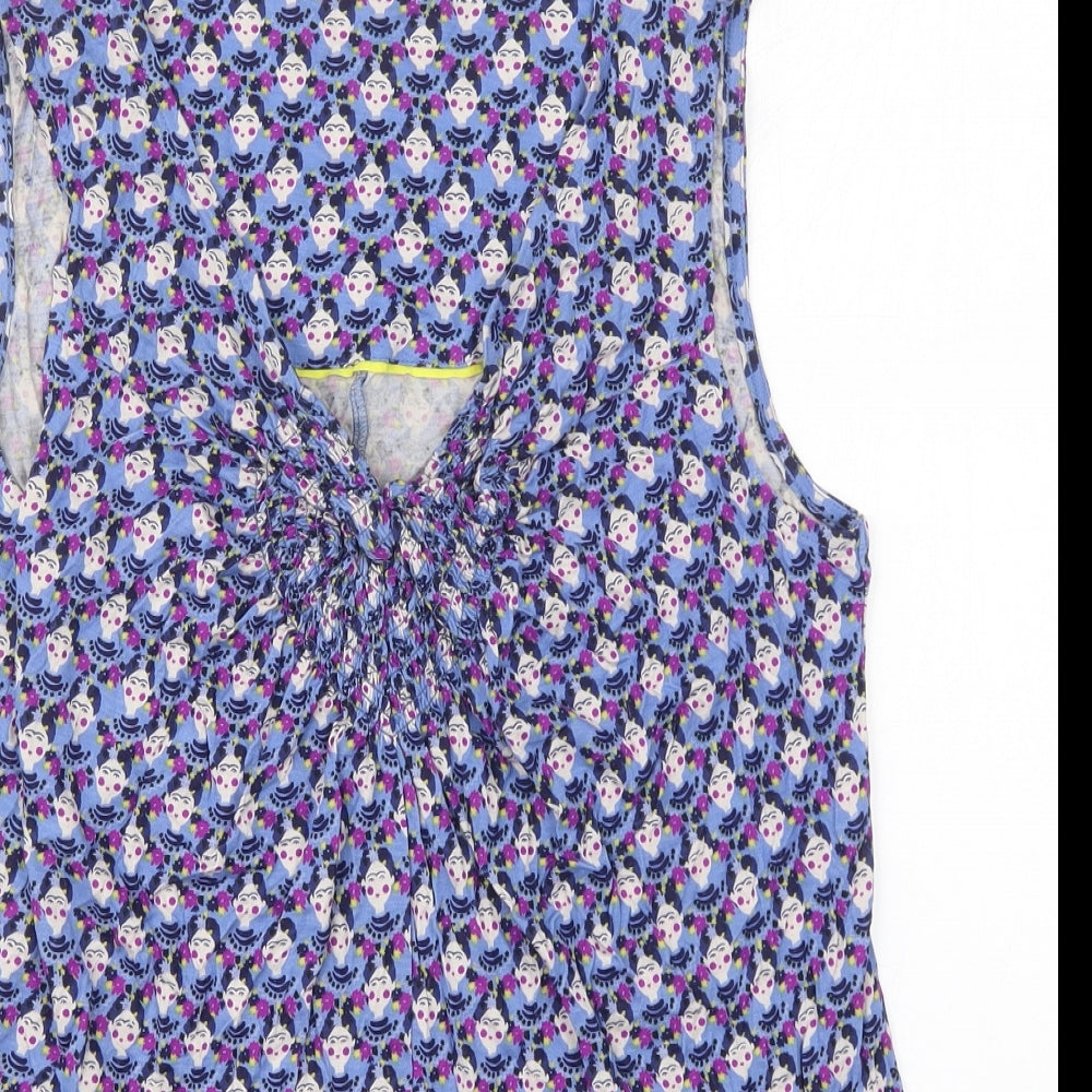 White Stuff Womens Blue Geometric Viscose Basic Tank Size 14 V-Neck - Womens Faces