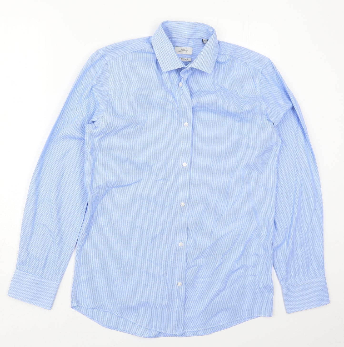 NEXT Mens Blue Houndstooth Polyester  Dress Shirt Size 14.5 Collared Button