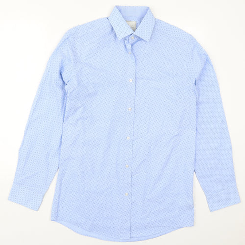 NEXT Mens Blue Geometric Polyester  Dress Shirt Size 15 V-Neck Button