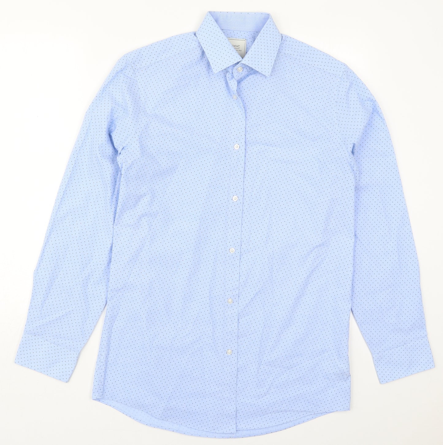 NEXT Mens Blue Geometric Polyester  Dress Shirt Size 15 V-Neck Button