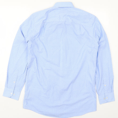 NEXT Mens Blue Geometric Polyester  Dress Shirt Size 15 V-Neck Button