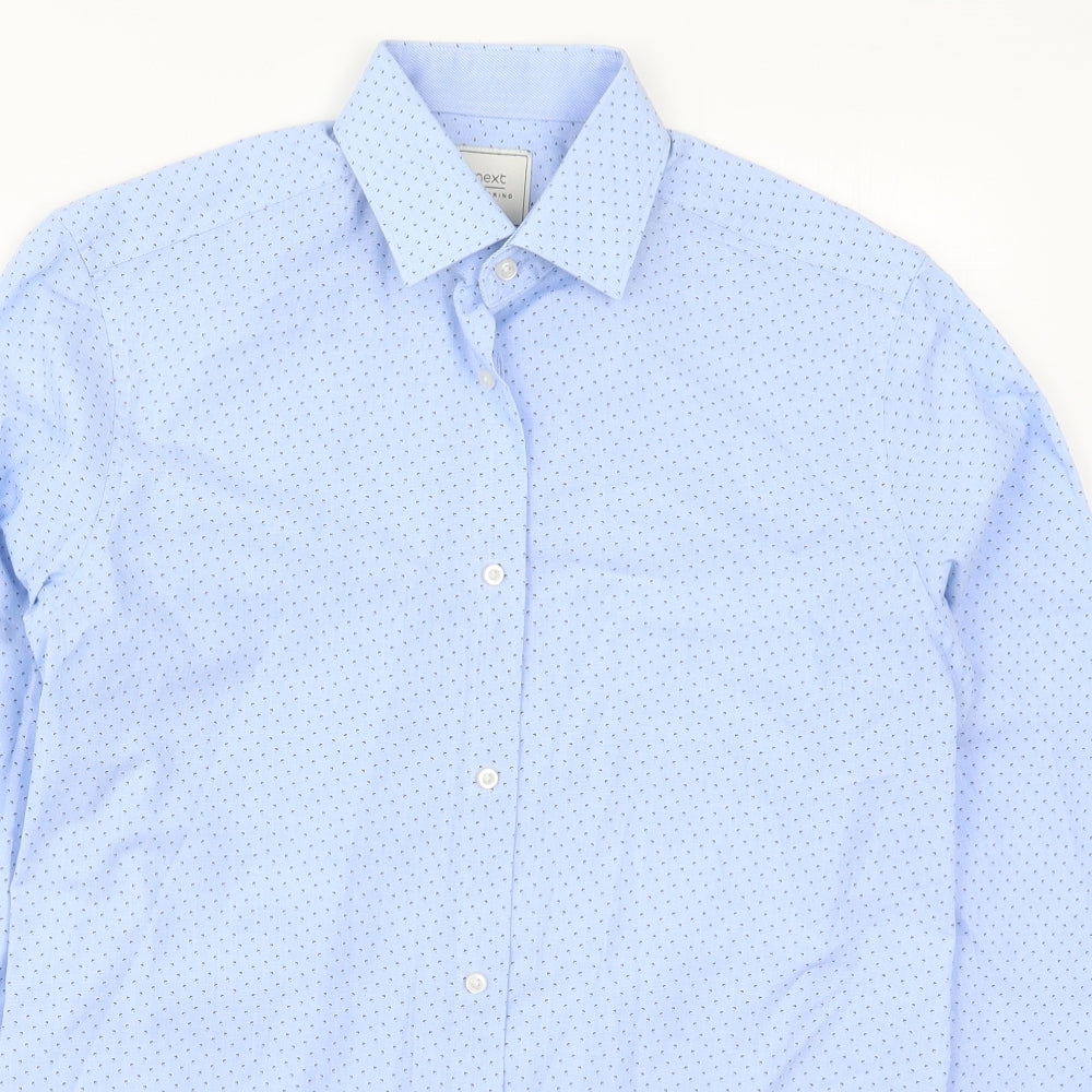 NEXT Mens Blue Geometric Polyester  Dress Shirt Size 15 V-Neck Button
