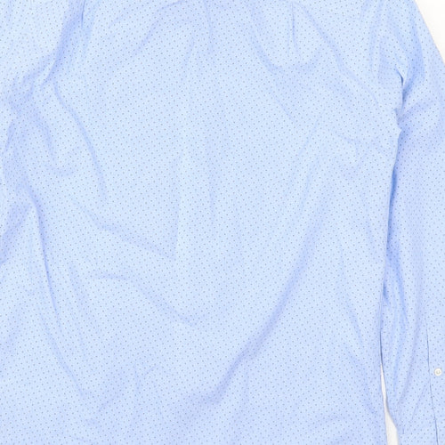NEXT Mens Blue Geometric Polyester  Dress Shirt Size 15 V-Neck Button