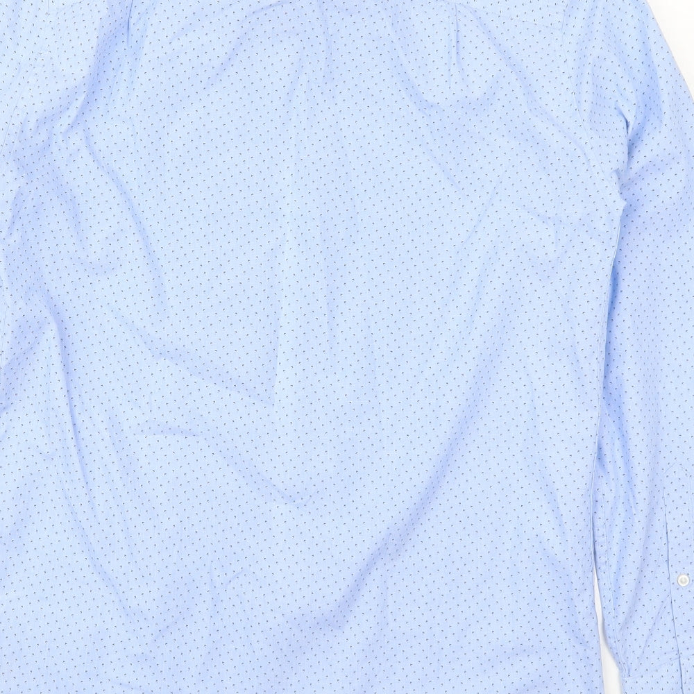 NEXT Mens Blue Geometric Polyester  Dress Shirt Size 15 V-Neck Button