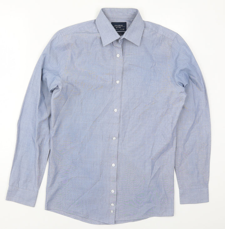 F&F Mens Blue  Polyester  Button-Up Size 14.5 Collared Button