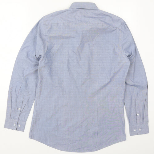 F&F Mens Blue  Polyester  Button-Up Size 14.5 Collared Button