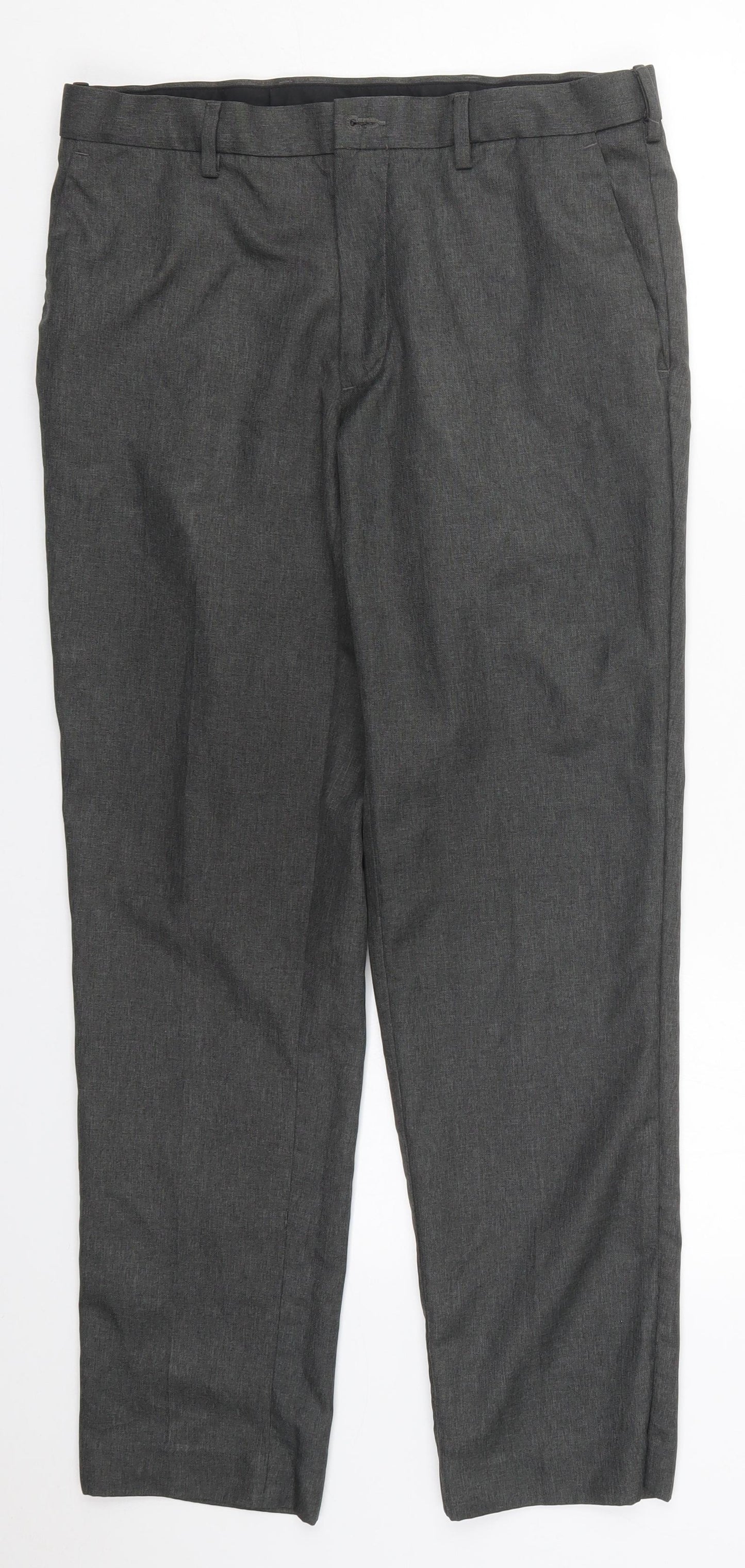Marks and Spencer Mens Grey  Polyester Trousers  Size 32 L29 in Slim Button