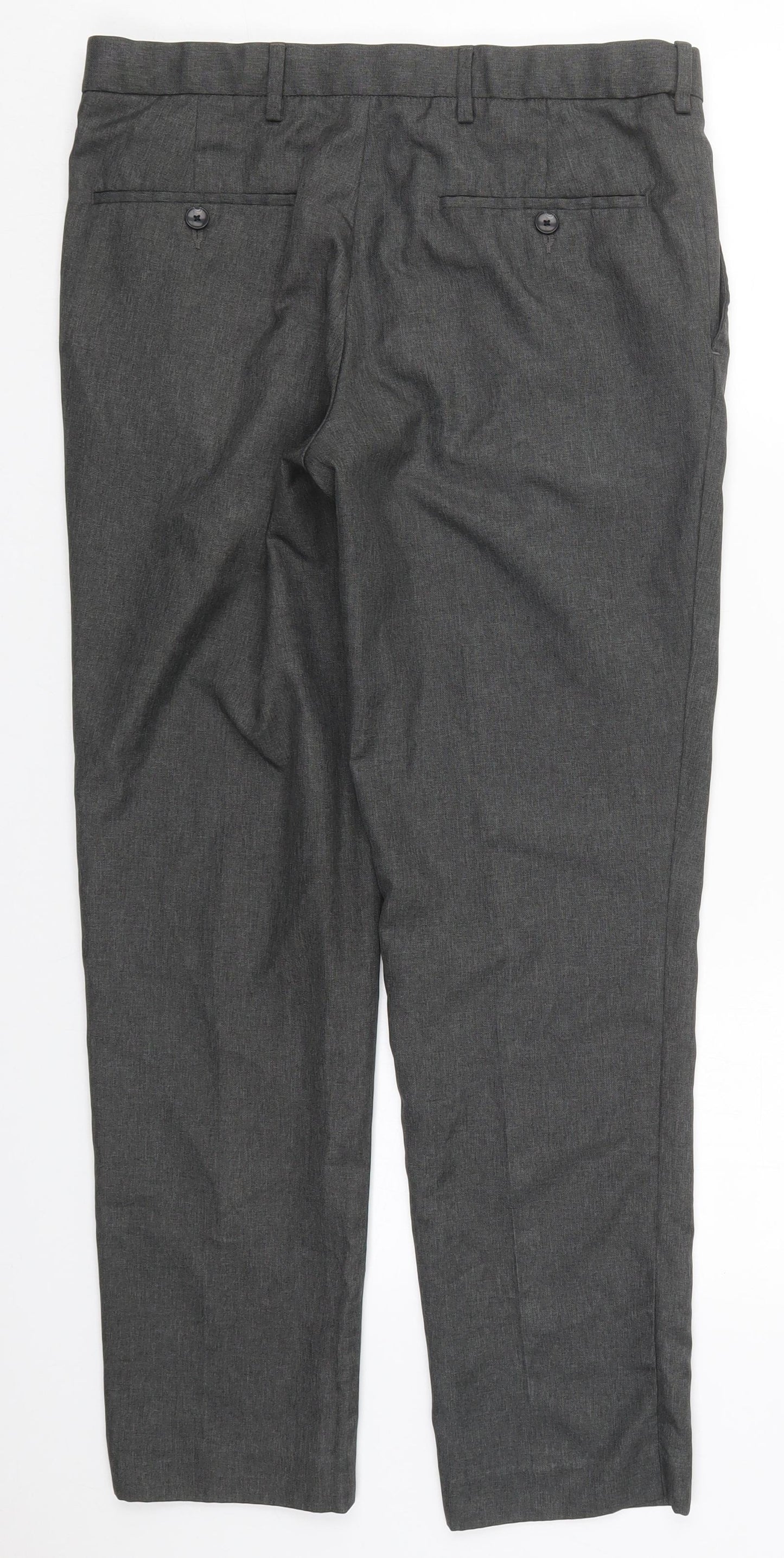 Marks and Spencer Mens Grey  Polyester Trousers  Size 32 L29 in Slim Button