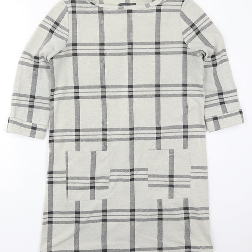 Primark Womens Grey Check Polyester T-Shirt Dress  Size 10  Round Neck Pullover