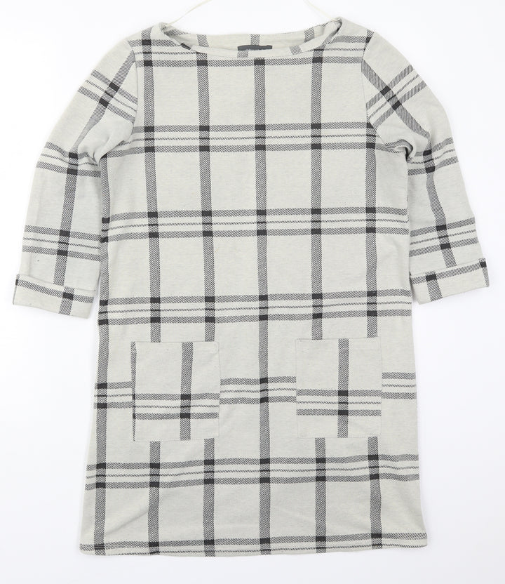 Primark Womens Grey Check Polyester T-Shirt Dress  Size 10  Round Neck Pullover