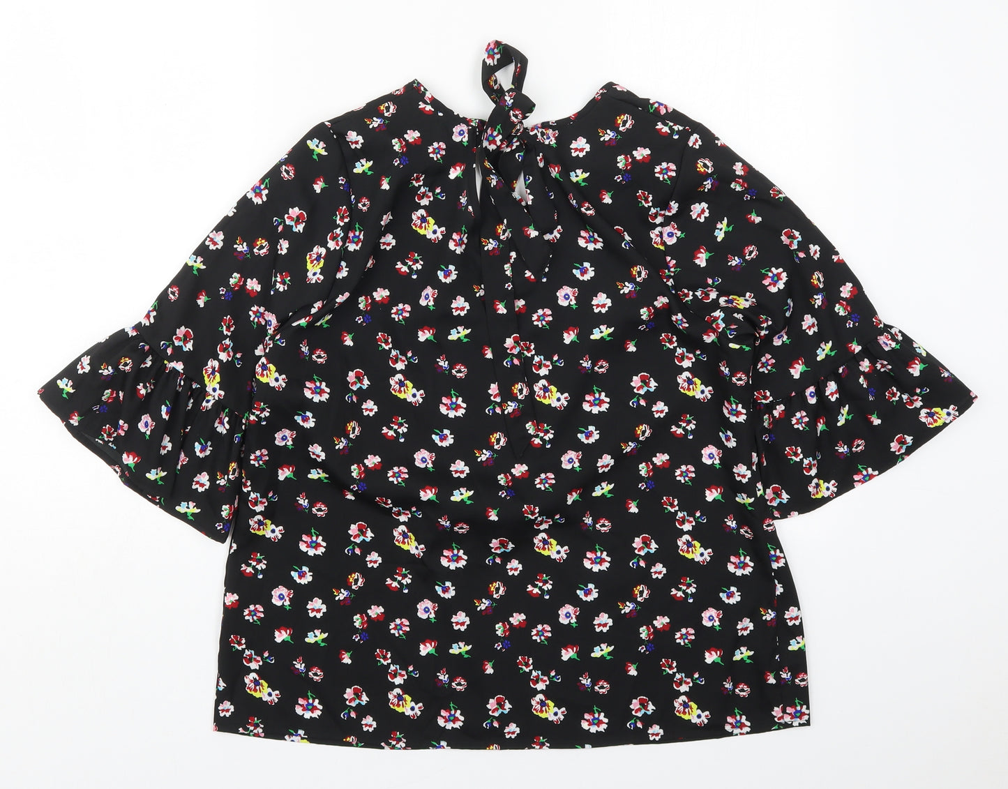 Papaya Womens Black Floral Polyester Basic Blouse Size 16 Round Neck