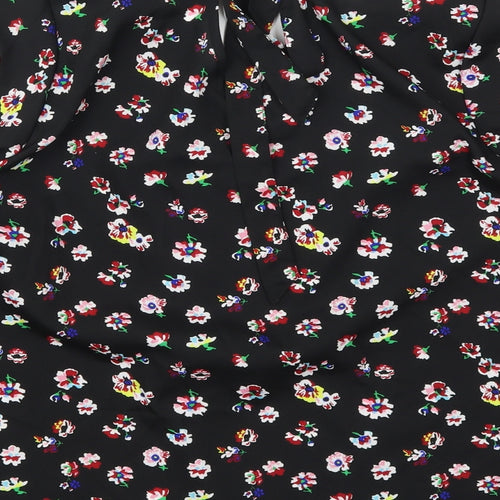 Papaya Womens Black Floral Polyester Basic Blouse Size 16 Round Neck