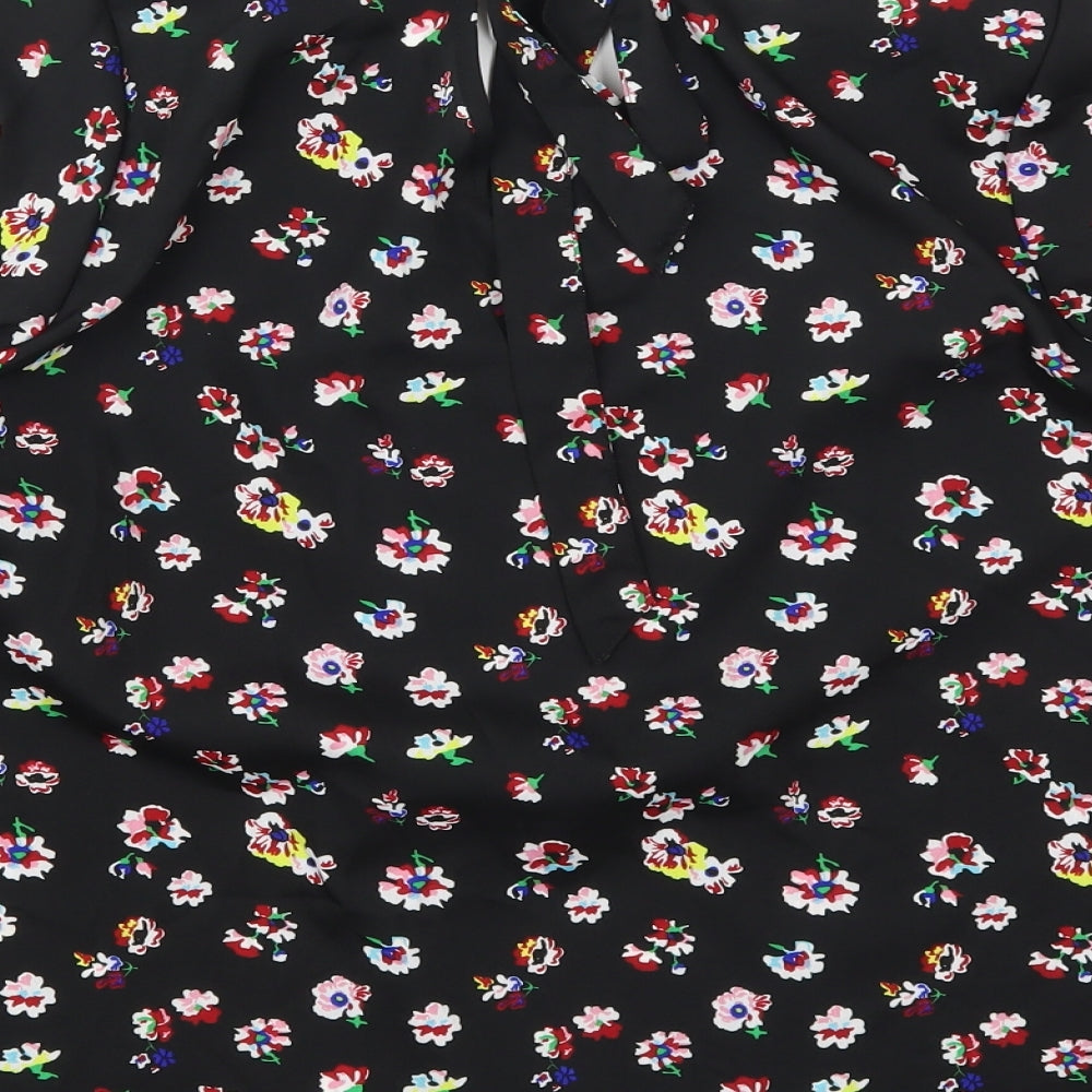 Papaya Womens Black Floral Polyester Basic Blouse Size 16 Round Neck