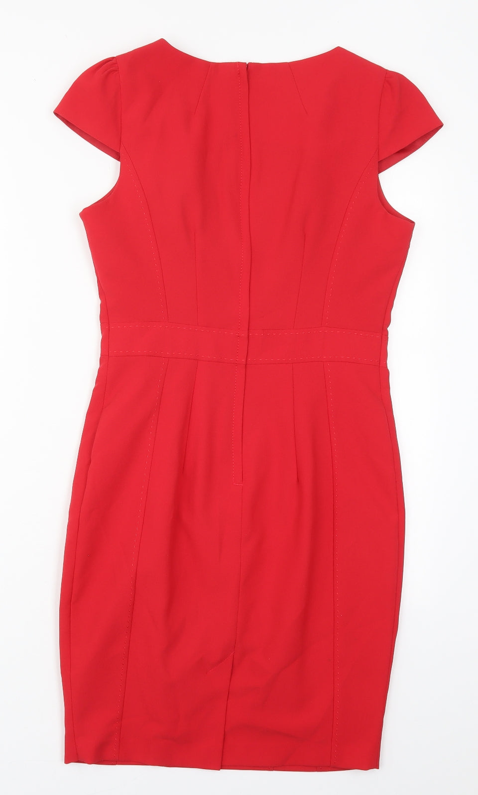New Look Womens Red  Polyester Pencil Dress  Size 10  Square Neck Zip