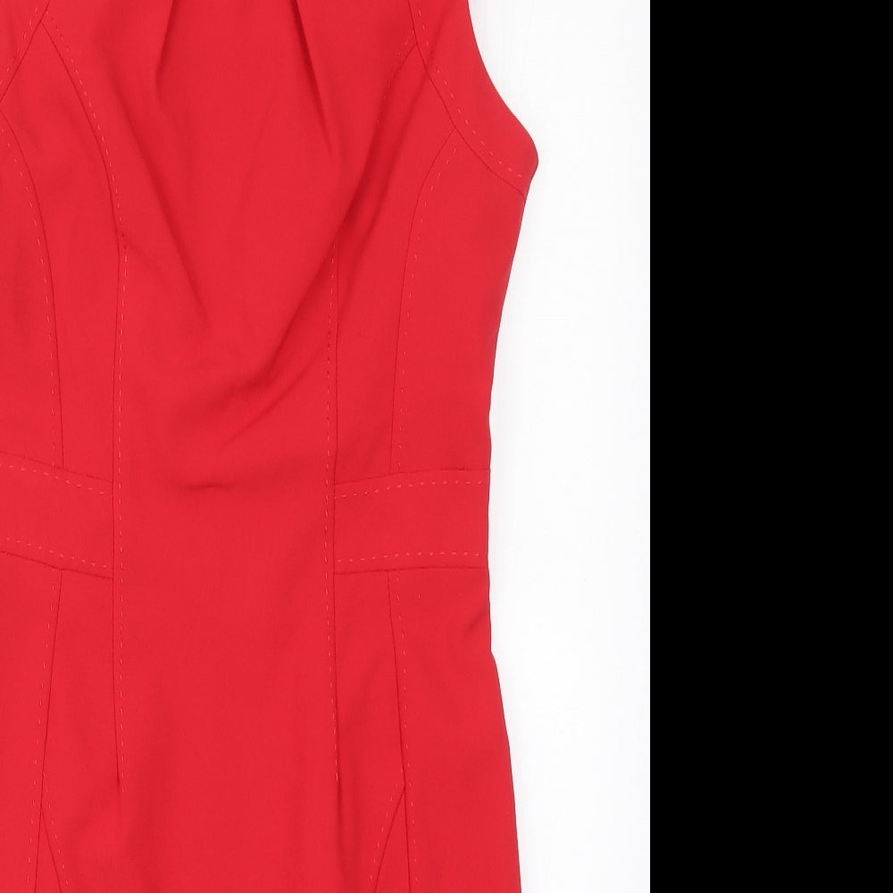 New Look Womens Red  Polyester Pencil Dress  Size 10  Square Neck Zip