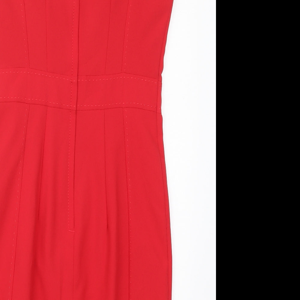 New Look Womens Red  Polyester Pencil Dress  Size 10  Square Neck Zip