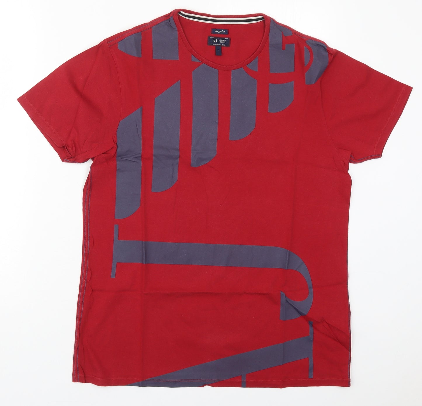 Armani Jeans Mens Red  Cotton  T-Shirt Size L Crew Neck