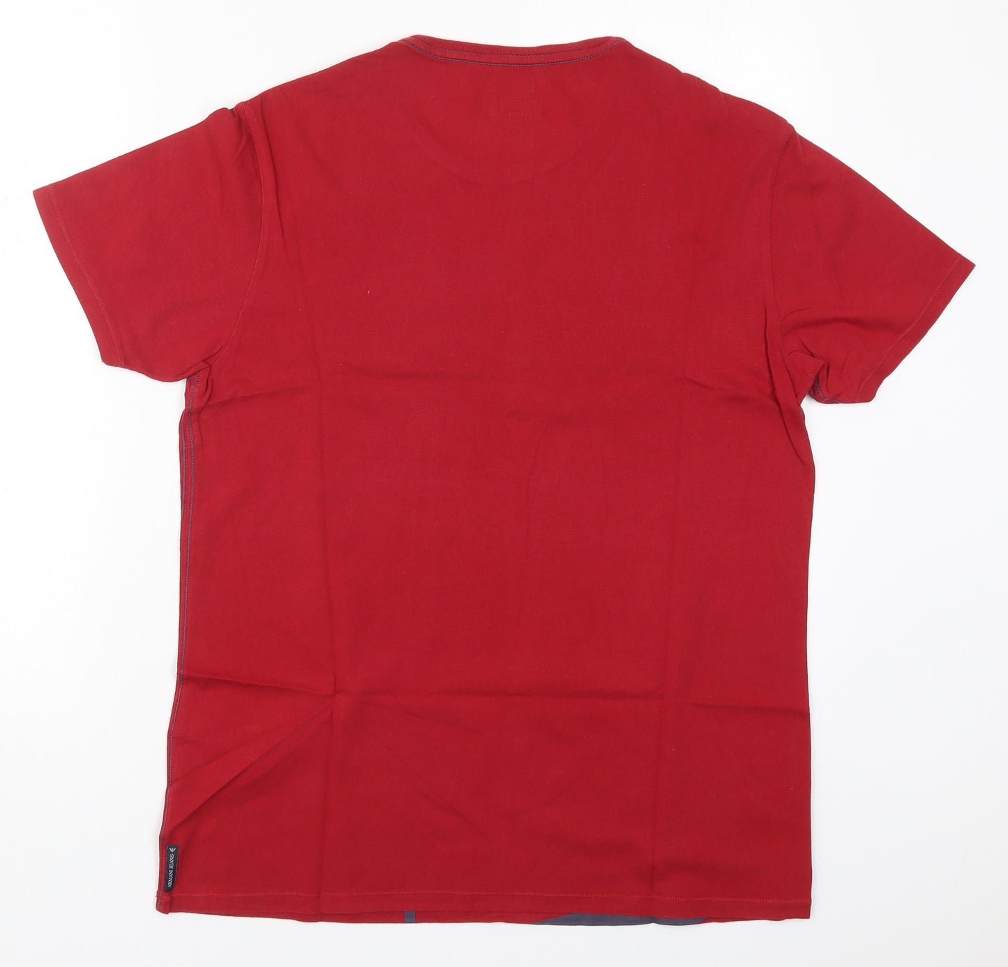 Armani Jeans Mens Red  Cotton  T-Shirt Size L Crew Neck