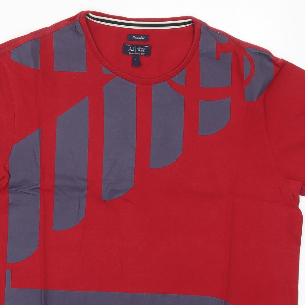 Armani Jeans Mens Red  Cotton  T-Shirt Size L Crew Neck