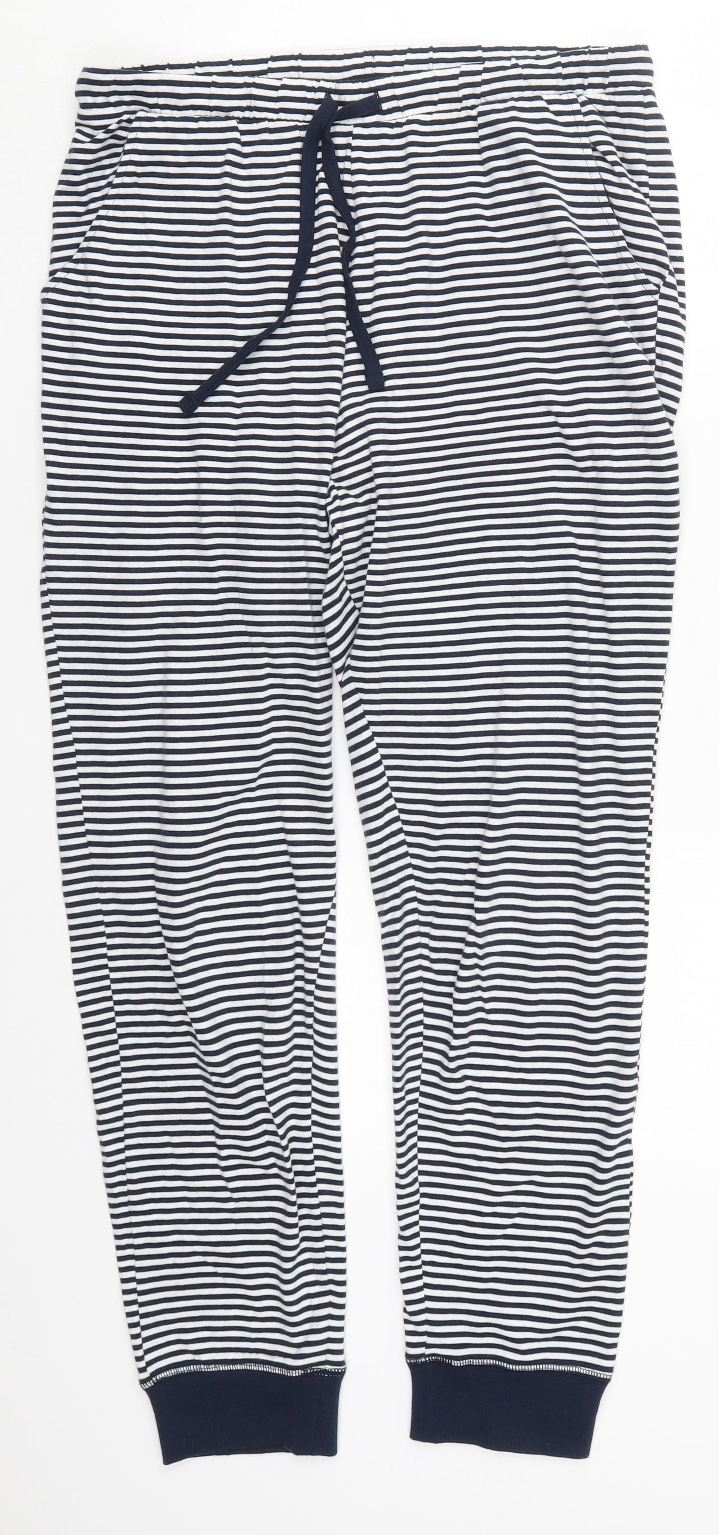 NEXT Womens Blue Striped Cotton Trousers  Size M L27 in Regular Drawstring - Pyjama Pants