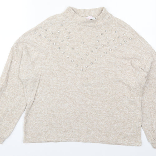 Savior Womens Beige Mock Neck  Viscose Pullover Jumper Size M