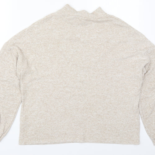 Savior Womens Beige Mock Neck  Viscose Pullover Jumper Size M