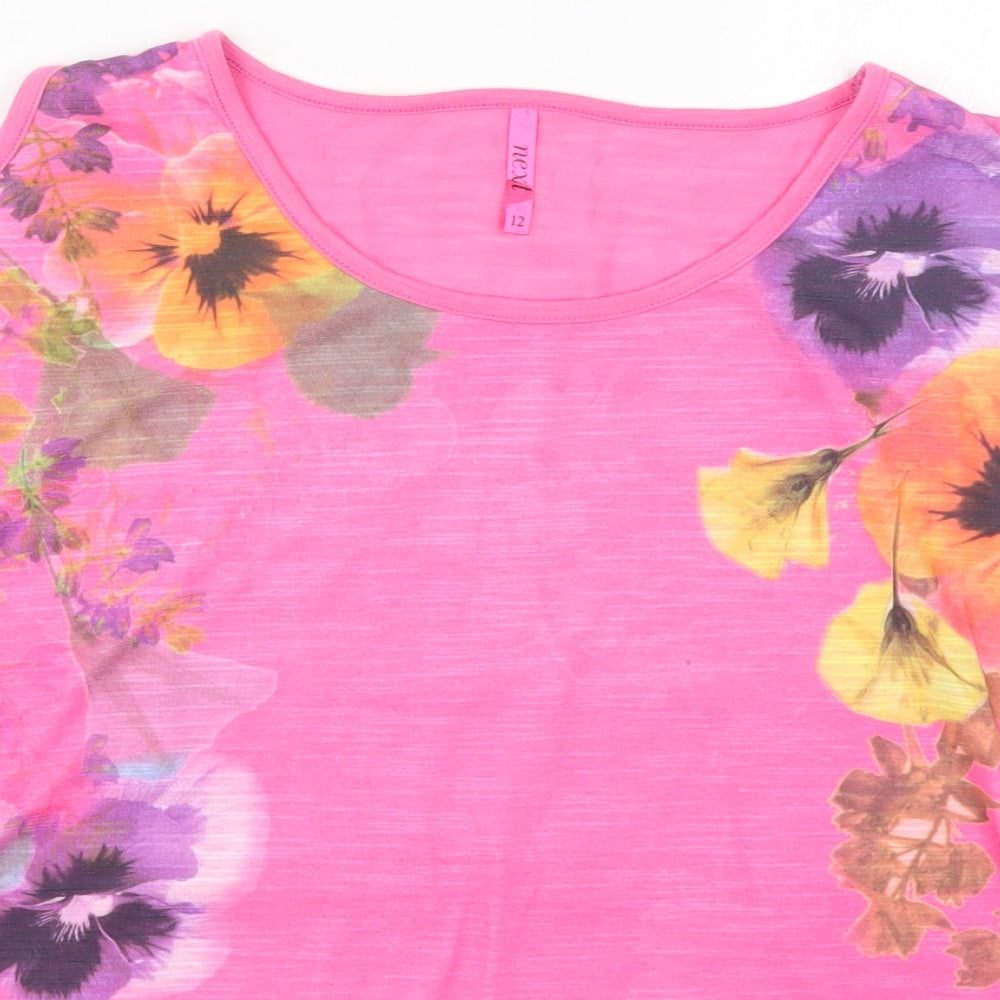 NEXT Womens Pink Floral Polyester Basic T-Shirt Size 12 Round Neck