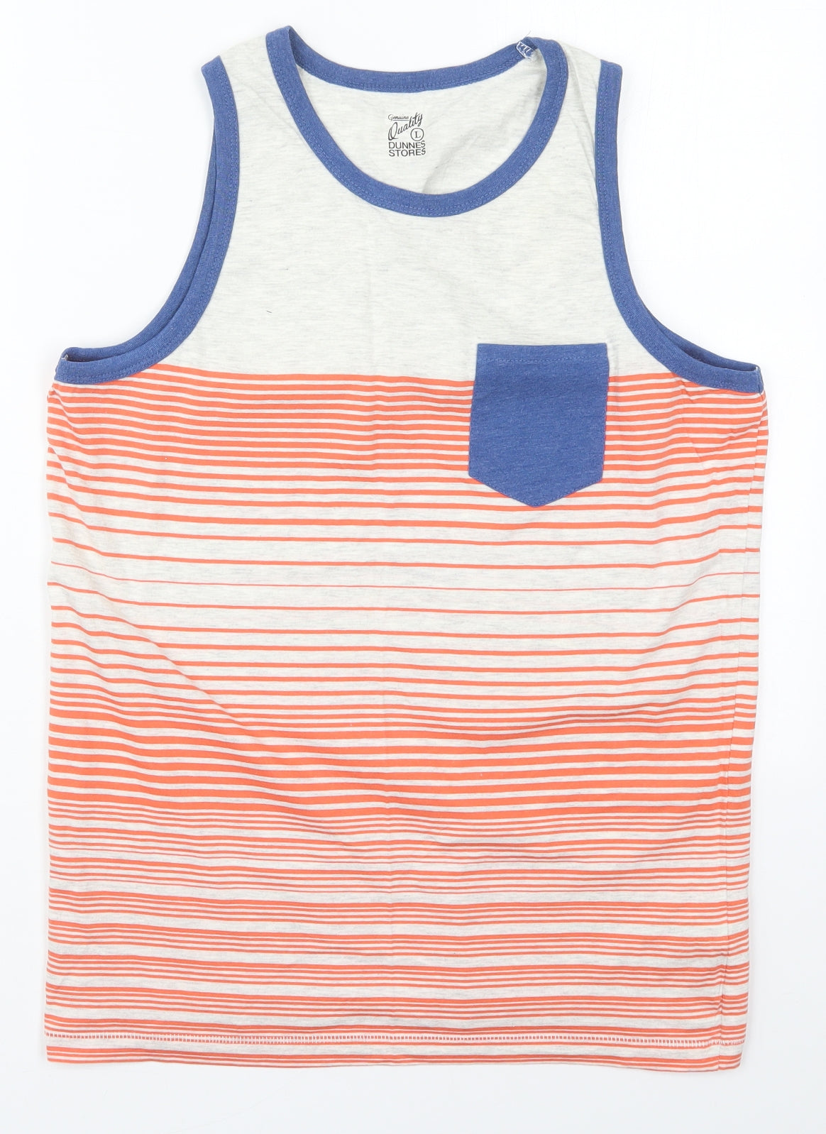 Dunnes Mens Orange Striped Cotton  T-Shirt Size L Round Neck