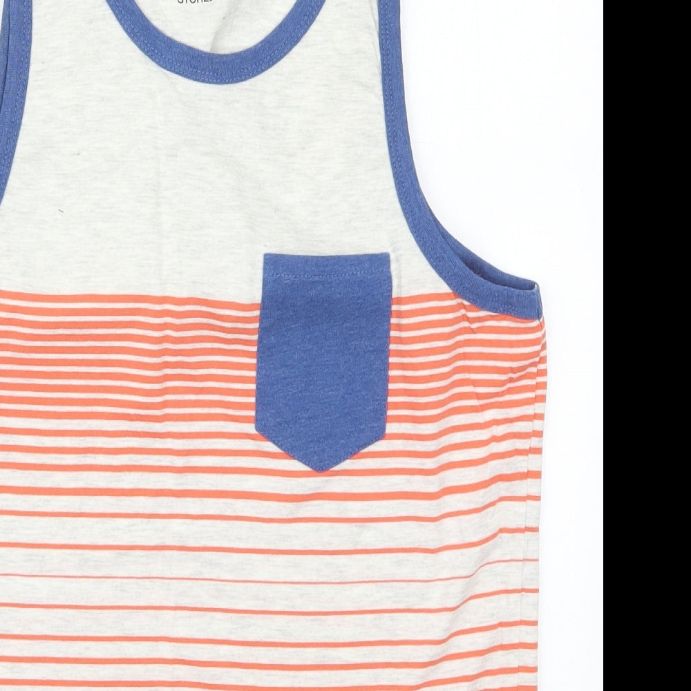 Dunnes Mens Orange Striped Cotton  T-Shirt Size L Round Neck
