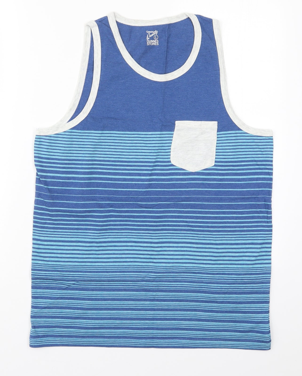 Dunnes Mens Blue Striped Cotton  T-Shirt Size L Round Neck