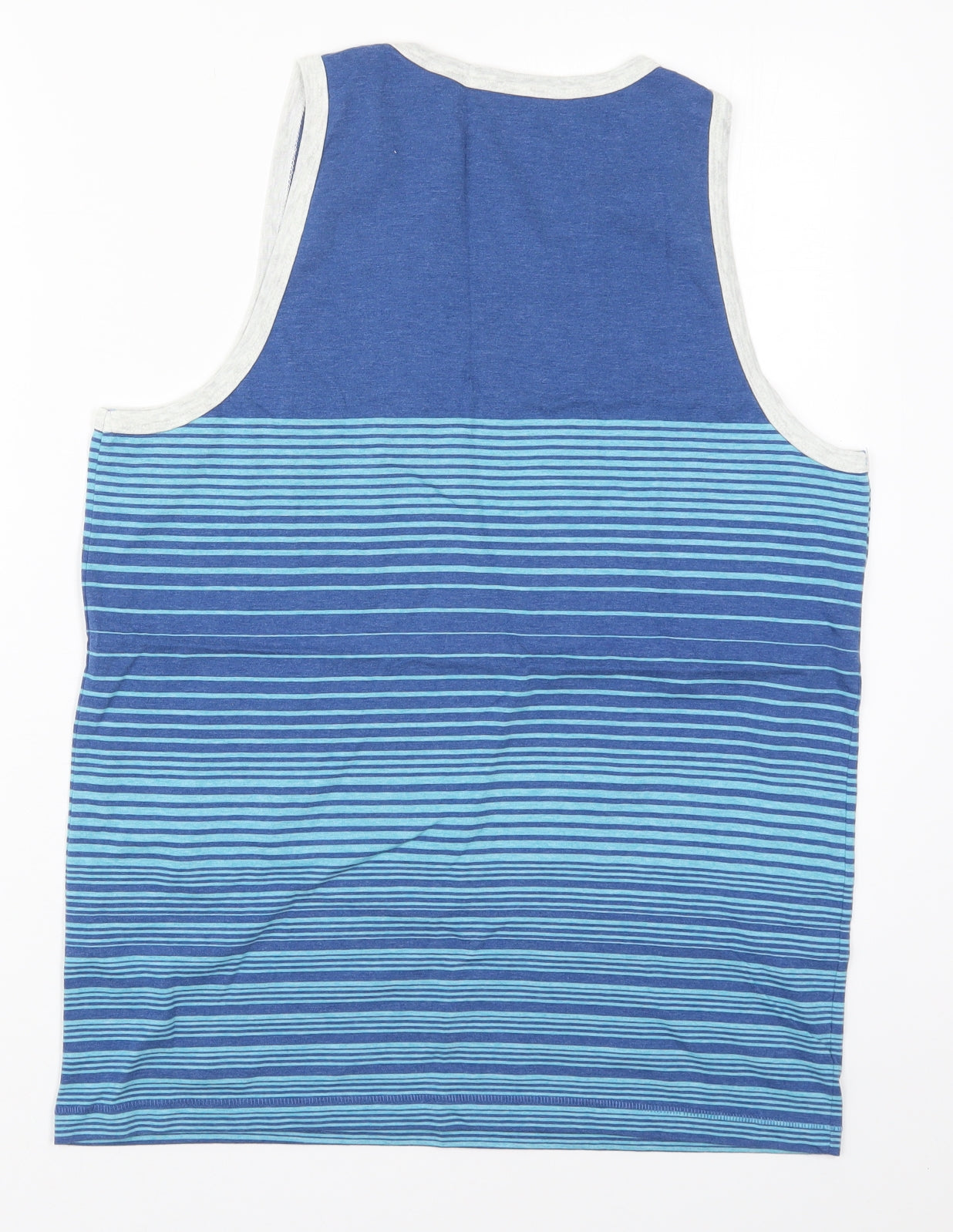 Dunnes Mens Blue Striped Cotton  T-Shirt Size L Round Neck