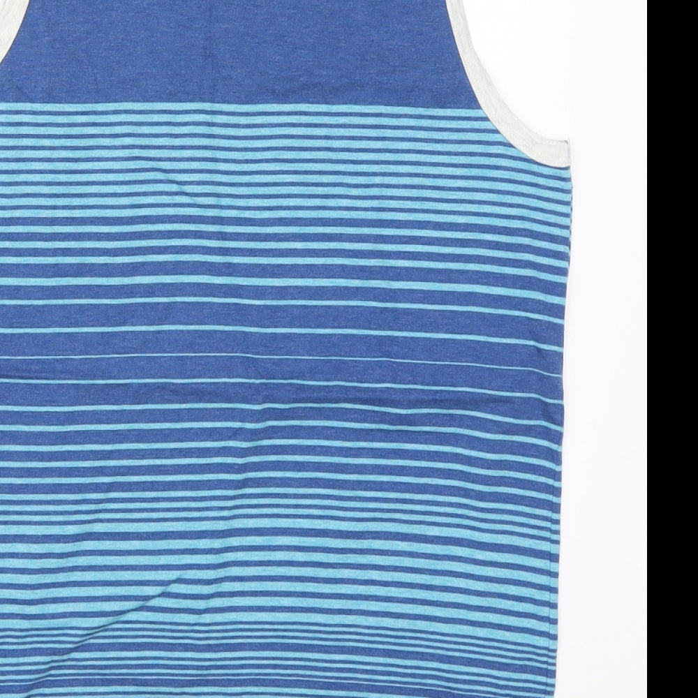 Dunnes Mens Blue Striped Cotton  T-Shirt Size L Round Neck