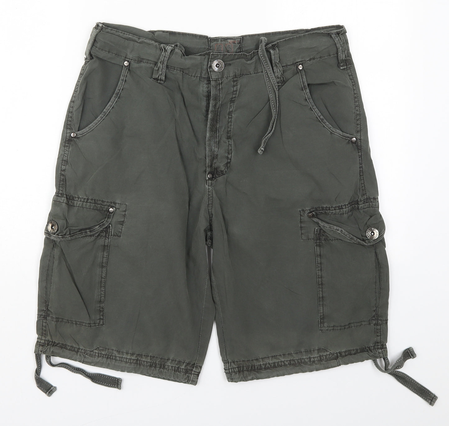 Preworn Womens Green  Cotton Cargo Shorts Size M L11 in Regular Button